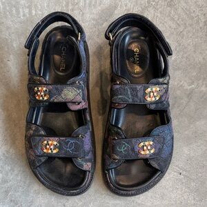 CHANEL Dark Sandals with Colorful Details